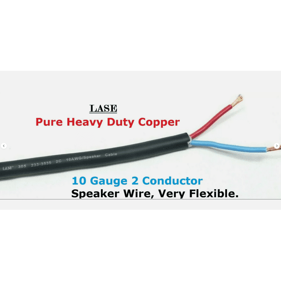 LASE 10 AWG Gauge 2Conductor Heavy Duty Speaker Wire (Sold in 10 Ft Increments)