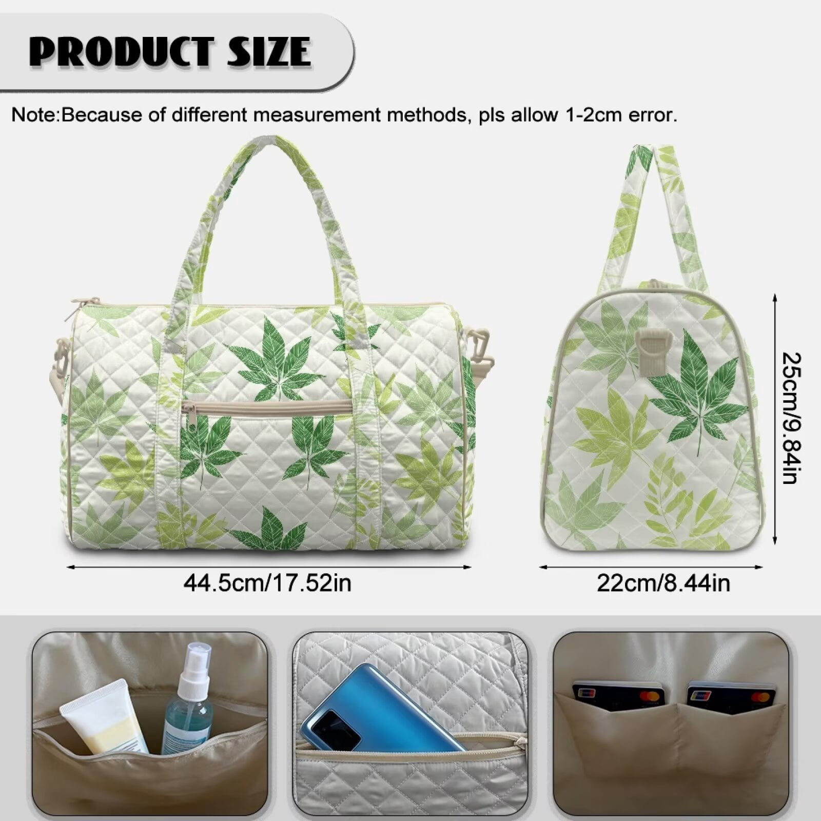 Xixirimido Travel Duffel Bags for Women Men Weekender Overnight Bag Carry On Quilted Fabric, Women Hospital Bags for Labor and Delivery, Abstract Leaves Green
