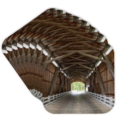 3drose, Usa, Oregon, Lane County, Jasper Place Road, Covered Bridge., Set of 8 Coasters - Cork