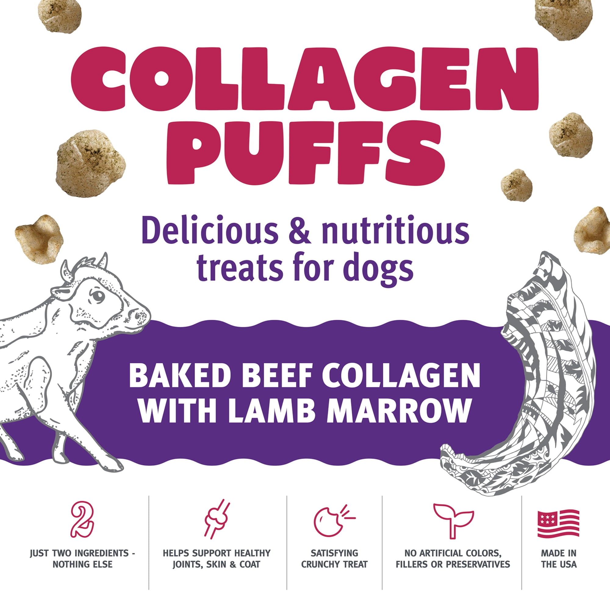 Icelandic+ Collagen Puffs: Baked Beef Collagen With Lamb Marrow 1.3oz - Small Dog Treats, Crunchy Protein Bites