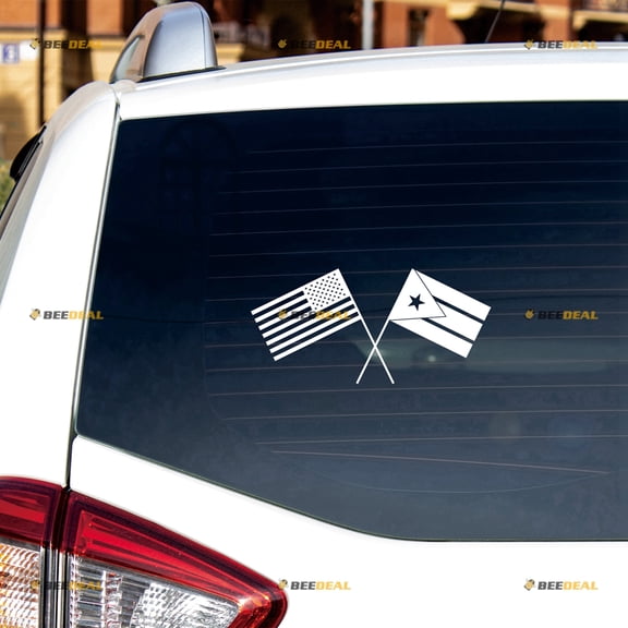 USA American Puerto Rico Flag PR Cross Sticker Decal Vinyl - White 8" - For Car Boat Laptop Cup No Background Die-cut
