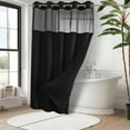 thumbnail image 4 of No Hook Waffle Weave Shower Curtain with Snap in Liner Set, Hotel Luxury Black Shower Curtains for Bathroom with See Through Top Window, Waterproof, Washable 71W x 74H, 4 of 6