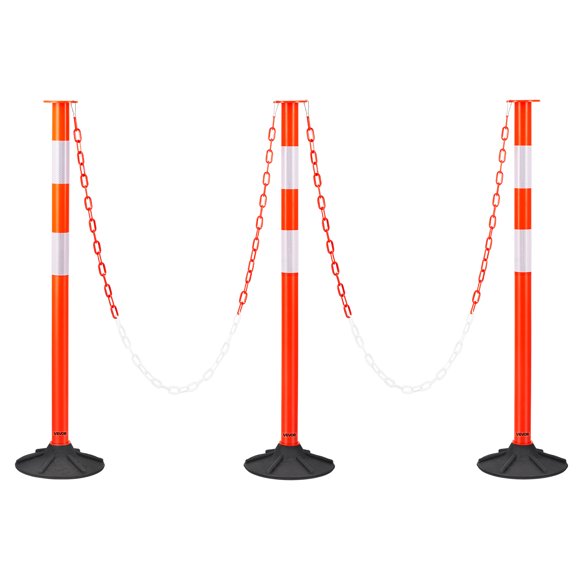 VEVOR 3 Packs Traffic Delineator Posts 34 in Safety Cones Weighted Base & Chains
