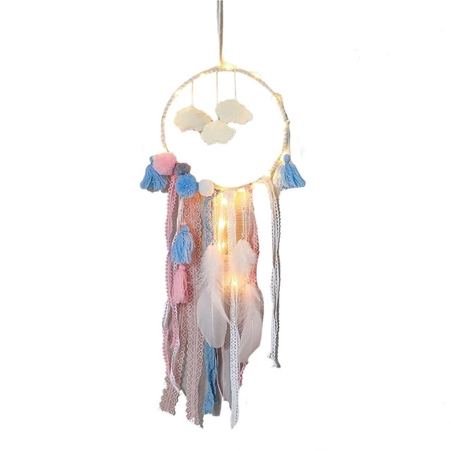 Toystoory Atrapasueños, adorno colgante de plumas hecho a mano, decoración de pared para el hogar con luz para fiesta, boda, regalo artesanal Almacenamiento y organización del hogar Toystoory HA023108-00