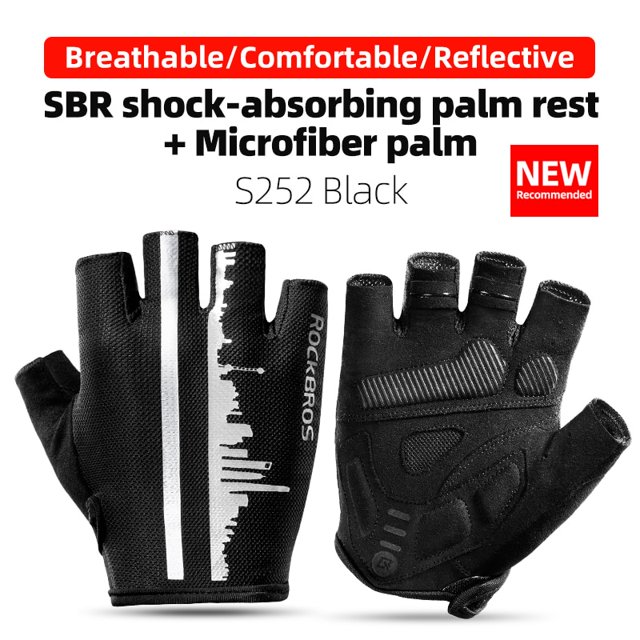 ROCKBROS Guantes de ciclismo Medio dedo A prueba de golpes Resistente al desgaste Transpirable MTB Guantes de bicicleta de carretera Hombres Mujeres Equipo de bicicleta deportiva Tan Jianjun unisex