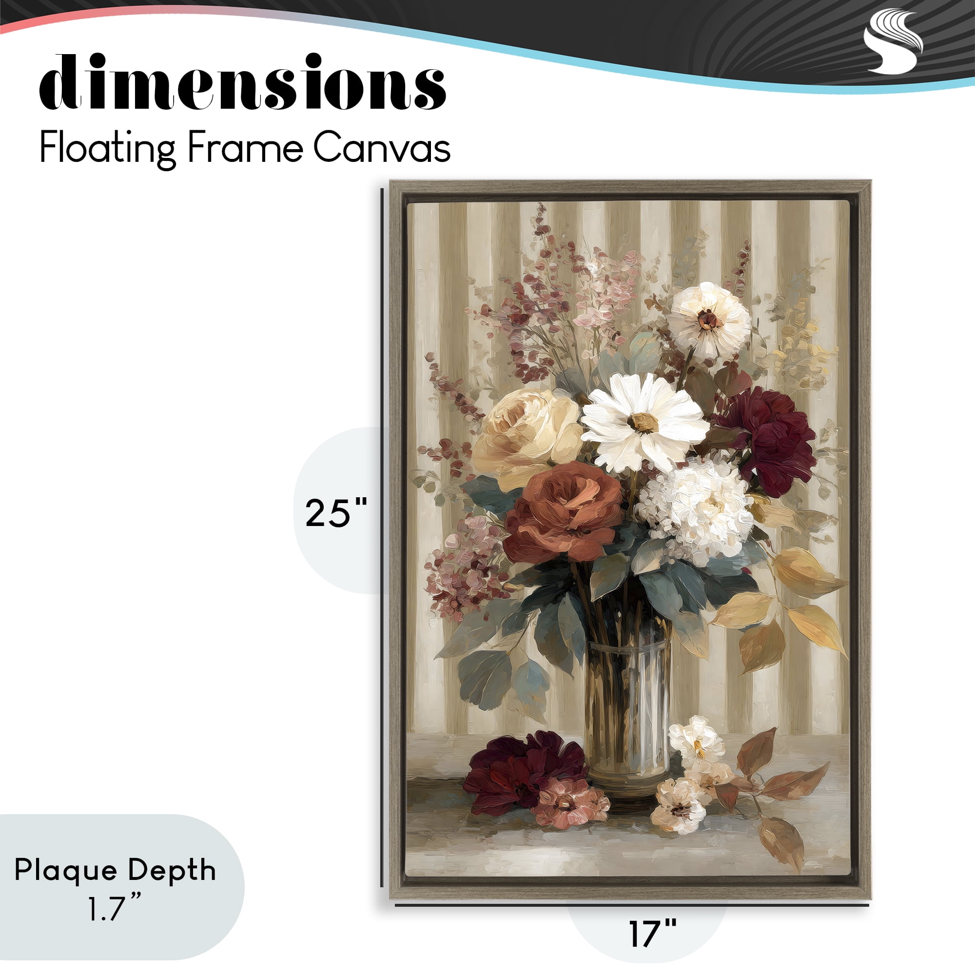Stupell Industries Vintage Arrangement with Stripes Brown Framed Floater Canvas Wall Art, design by Petal Prints Design