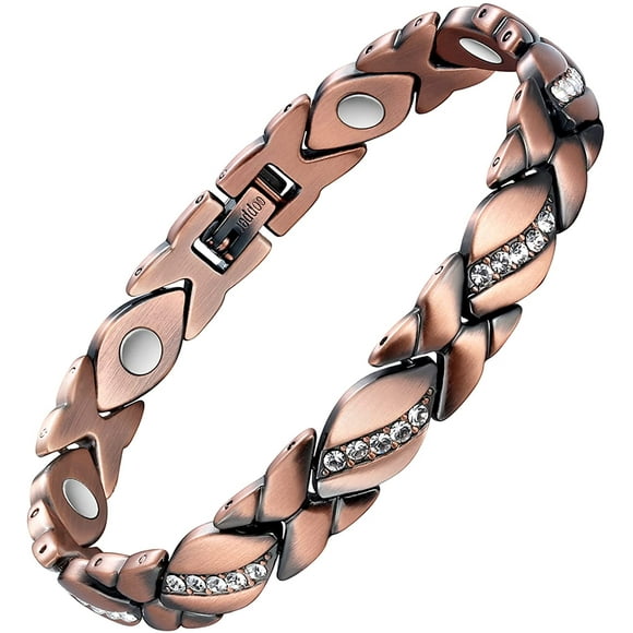 Bracelets Magnétiques en Cuivre pour Femmes Soulagement de la Douleur d'Arthrite-Bracelet Magnétique Gauss 3500-Thérapie Efficace pour TMS et Tunnel Carpien-Bracelet en Cristal de Cuivre 100 % Pur