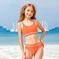 thumbnail image 2 of YOUYEDIAN Girls Swimsuit Two Piece Sporty High Waisted Bathing Suit Color Block High Cut Bikini Set (Orange, 6-7 Years), 2 of 6