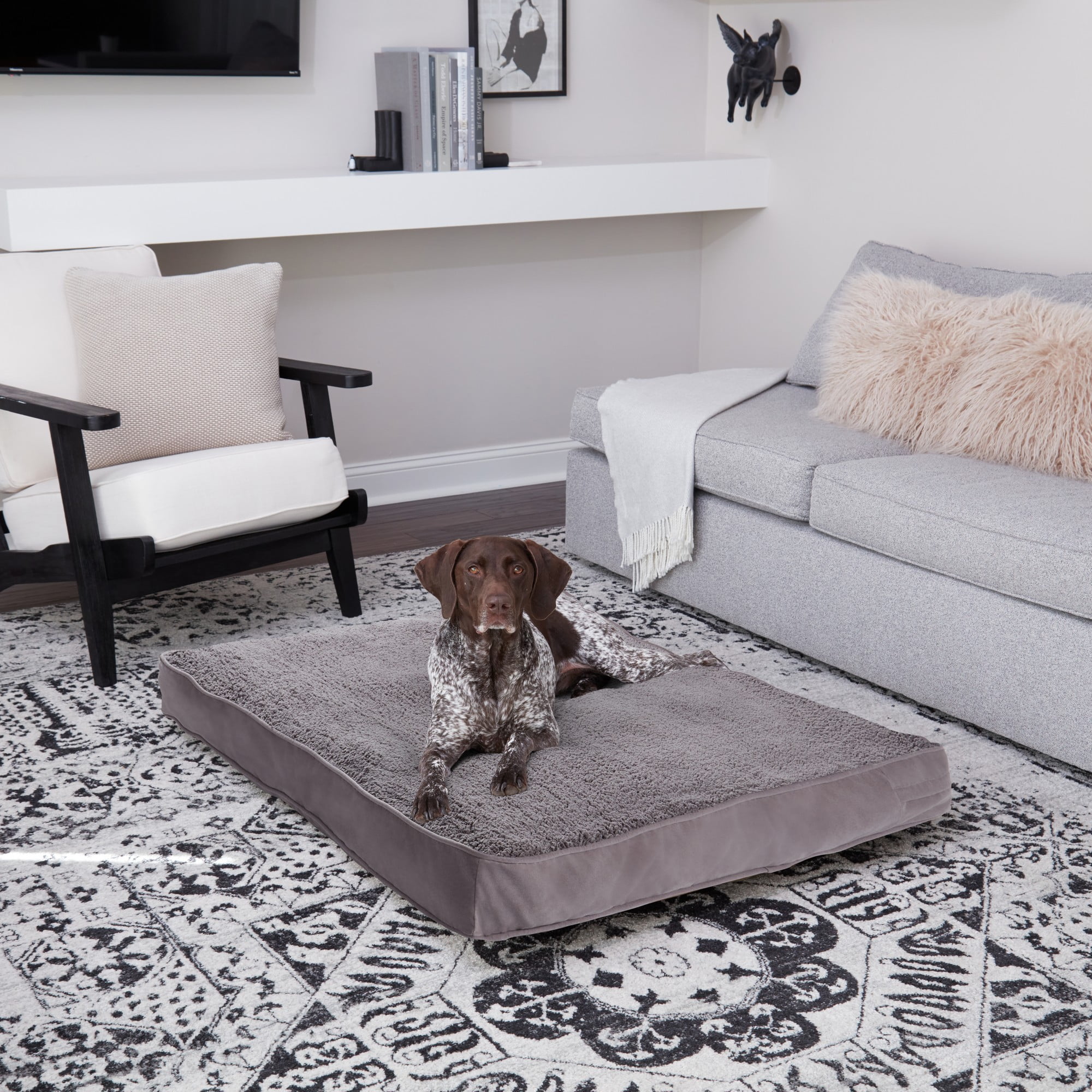 Happy Hounds Daisy Deluxe Sherpa Supportive Dog Bed, Gray, Large (48 x 36 in.)