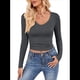 thumbnail image 2 of Camisas de Larga para Mujer, Moda de Otoño, Cuello en V, Básicas, Tops Cortos, Entallados, Y2K, Conjuntos, Ropa Gris S, 2 of 10