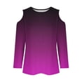 thumbnail image 5 of gakvbuo Petite Tops For Women Tops 3/4 Sleeve Pullover Shirts Cold shoulder Tunic Tops Crewneck Slim Fit Half Sleeve off shoulder Graphic Tshirts Gradient Blouse Tops, 5 of 6