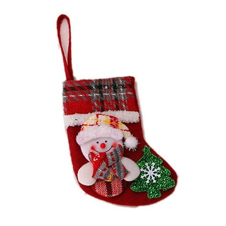 

Mightlink Christmas Stocking 3D Santa Claus Snowman Reindeer Bear Plaid Top Adorable Tear-resistant Lanyard Scene Layout Mini Hanging Xmas Tree Gift Bag Pendant Party Favors
