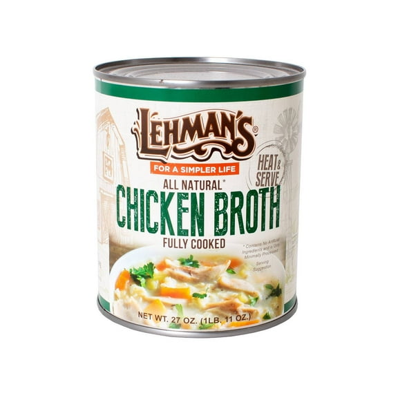 Lehman's Canned Chicken Broth for Cooking, Baking and Kitchen Pantry, Fully Cooked, Heat and Serve Can, 27 oz