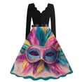 thumbnail image 3 of Hogleaql Mardi Gras Dresses for Women Retro V Neck Long Sleeve A-Line Carnival Mask Graphic Dresses Mesh Flowy Belted Comfortable Dressy Outfit Pink M, 3 of 4