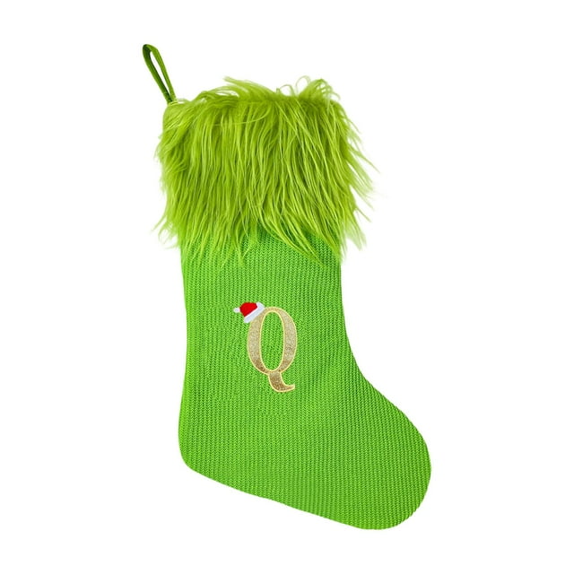 Medias navideñas tejidas Calcetines navideños para chimenea Artículos para fiestas Medias navideñas Medias con letras para puertas Festivales Letra Q