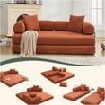 thumbnail image 2 of JERFIT 2-in-1 Convertible Sofa Bed with Reversible Blanket & Pillows, Plush Corduroy Foldable Sleeper Couch for Small Space, Living Room, Apartment, Beige, 2 of 10