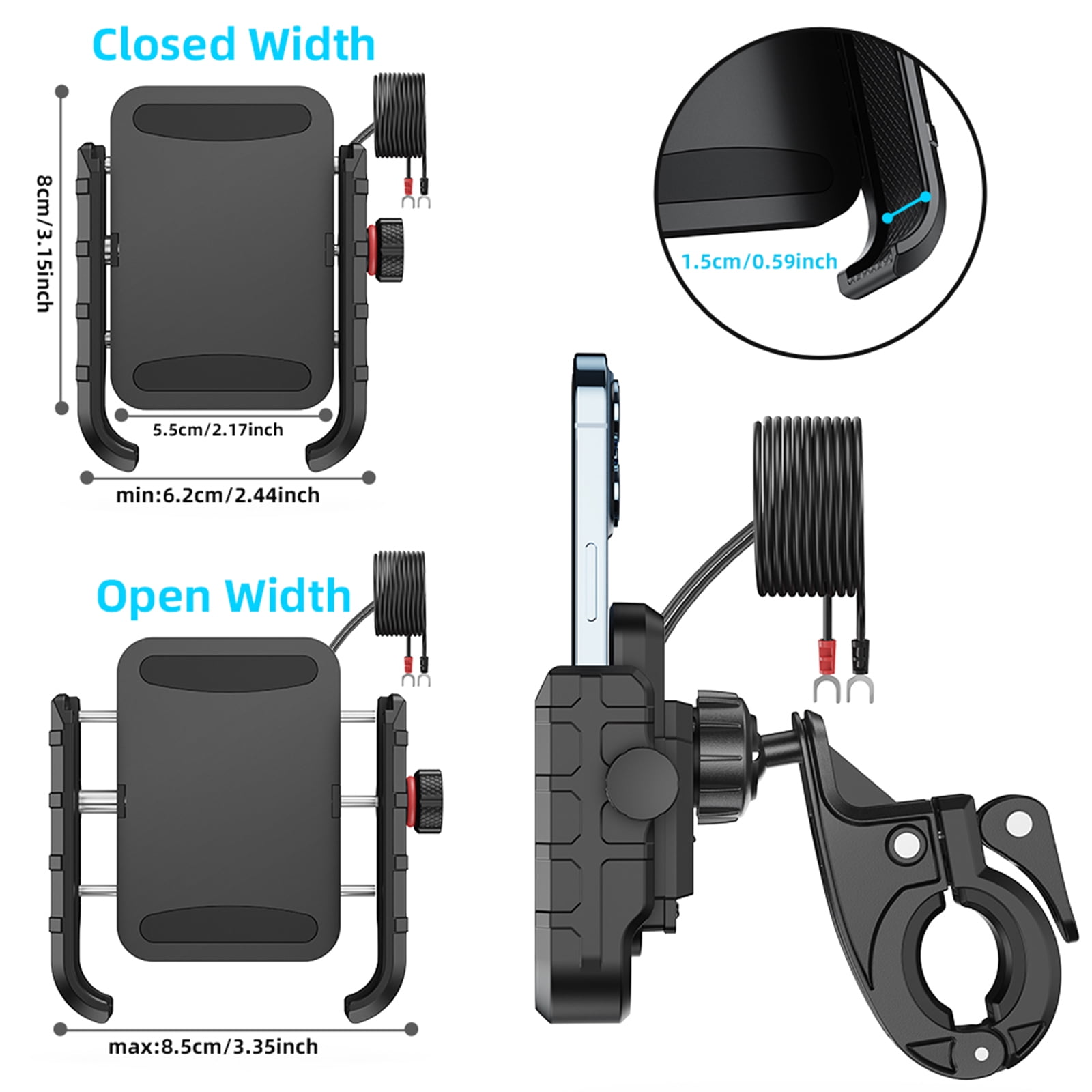 Fogun Motorcycle Phone Mount with USB3.0 Fast Charging Motorcycle Handlebar Cellphone Holder for 5-7.2inch Device