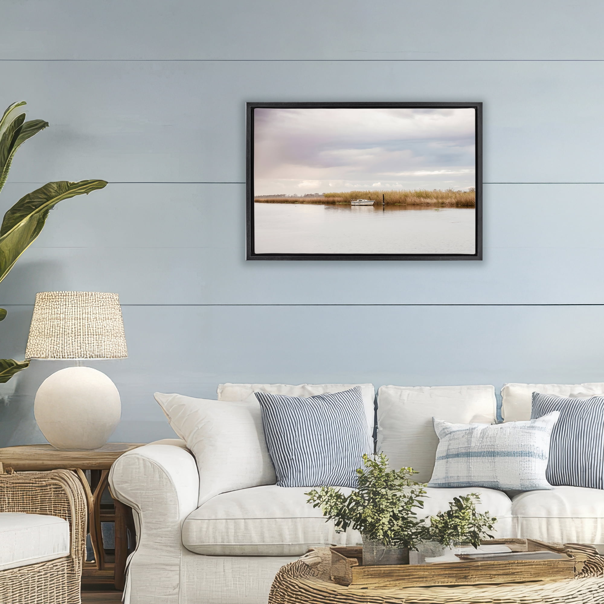 Stupell Industries Magical Mooring Landscape Black Framed Floater Canvas Wall Art, design by Christy Berry