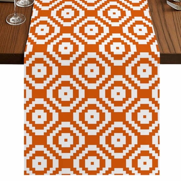 Table Runners 36 Inches Long Dress Scarves, Orange White Geometric Farmhouse Kitchen/Dining Table Runner, Short Coffee Tablerunners, Modern Abstract Art 13x36 Inch
