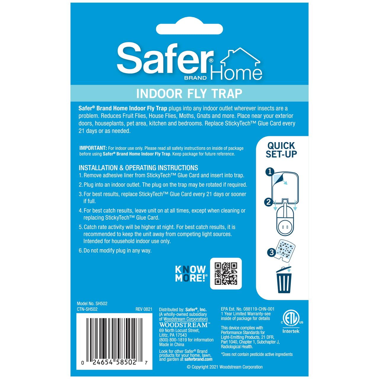 Safer Home Indoor Plug-in Fly Trap 