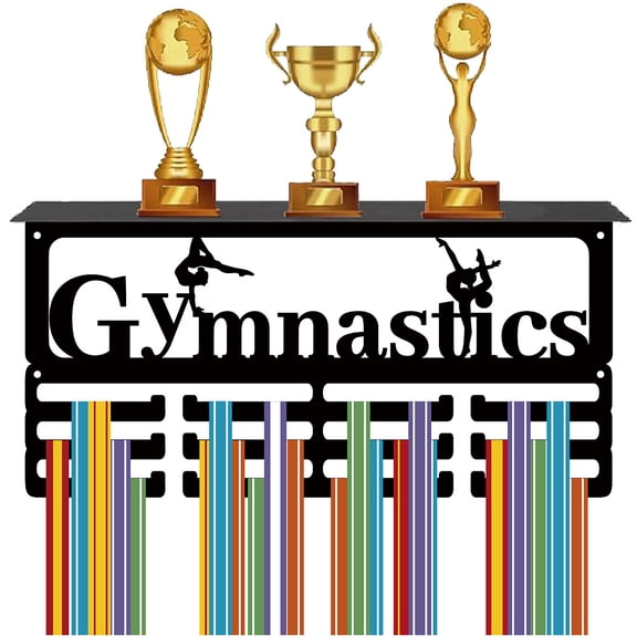 Gymnastics Medal Holder with Shelf Medal Hanger Display Trophy Shelf Stand Sports 4 Rows Metal Hanging Wall Mount Hold 70  Medals