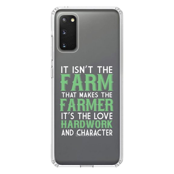 DistinctInk Clear Shockproof Hybrid Case for Galaxy S20 PLUS / 5G (6.7" Screen) - TPU Bumper Acrylic Back Tempered Glass Screen Protector - Hard Work & Character Make the Farmer