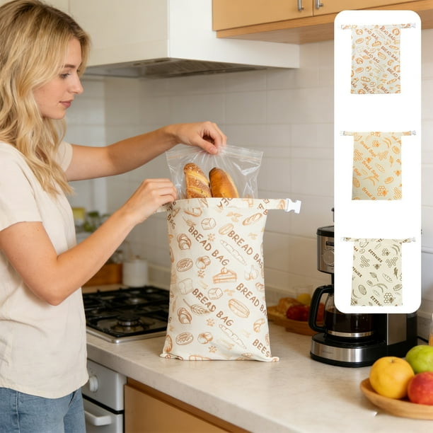 Bolsa de pan reutilizable con cremallera de cera de abeja | Almacenamiento de Alimentos Frescos de Doble Capa | Grandes 33x43cm | Hebilla segura | Naranja/Blanco grisáceo duradero | Para pan, fruta