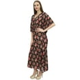 thumbnail image 2 of Bimba Women's Black Floral Printed Beach Long Coverup Maxi Dress Caftan-18, 2 of 5