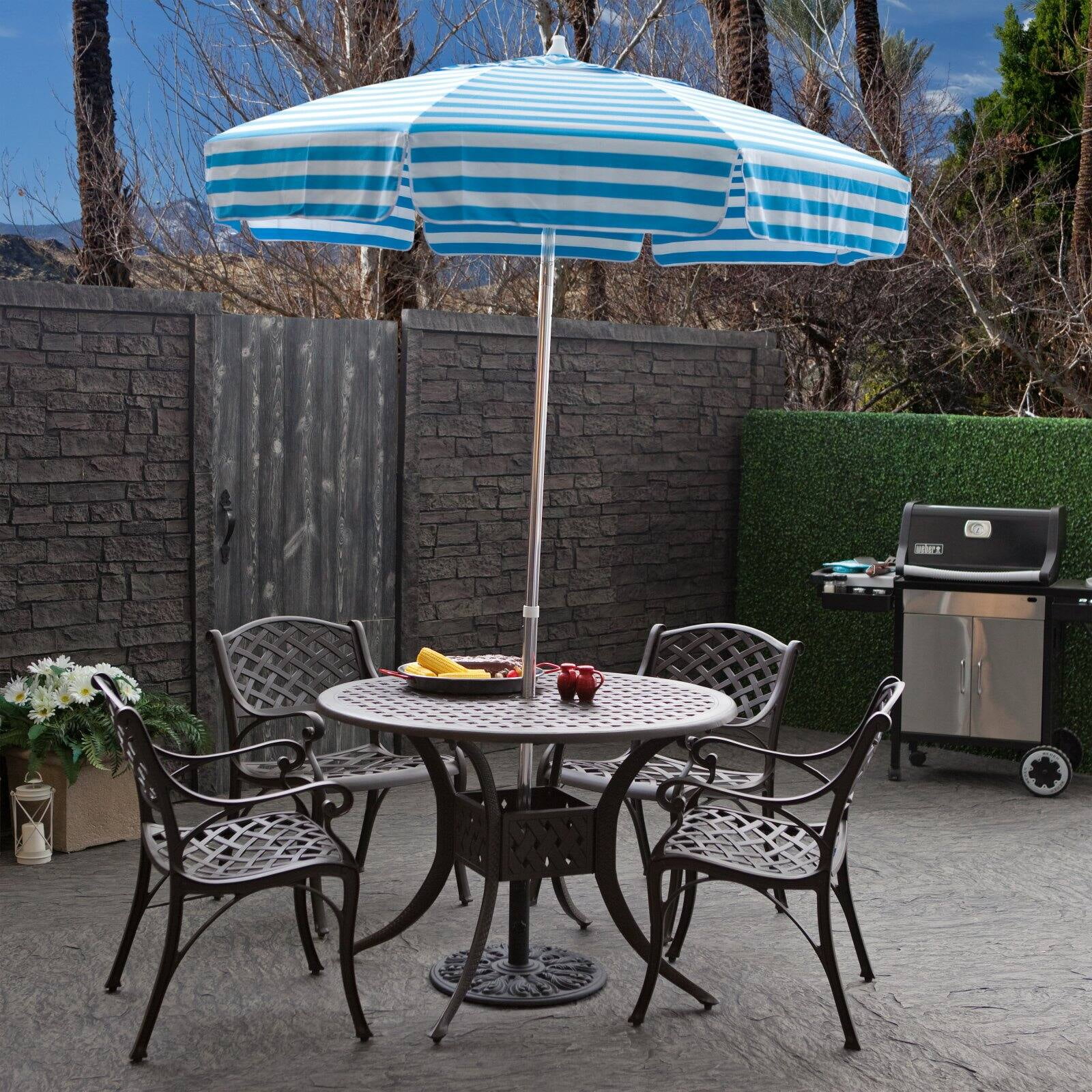 DestinationGear Italian 6' Umbrella Acrylic Stripes Black and White Patio Pole