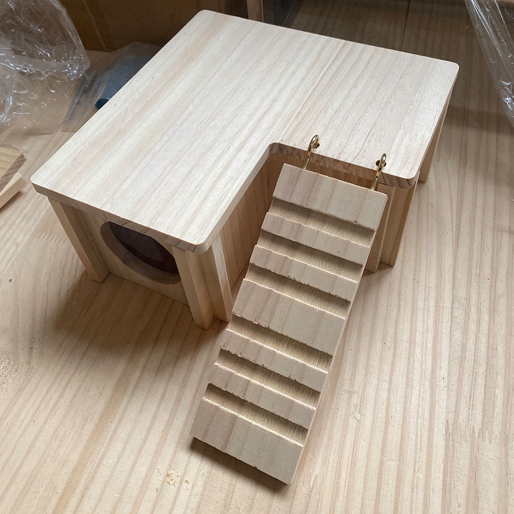 COSMOBETTY 1Set Small Pet Wooden House Beige Wood Material for Small Animal Enclosure and Rest