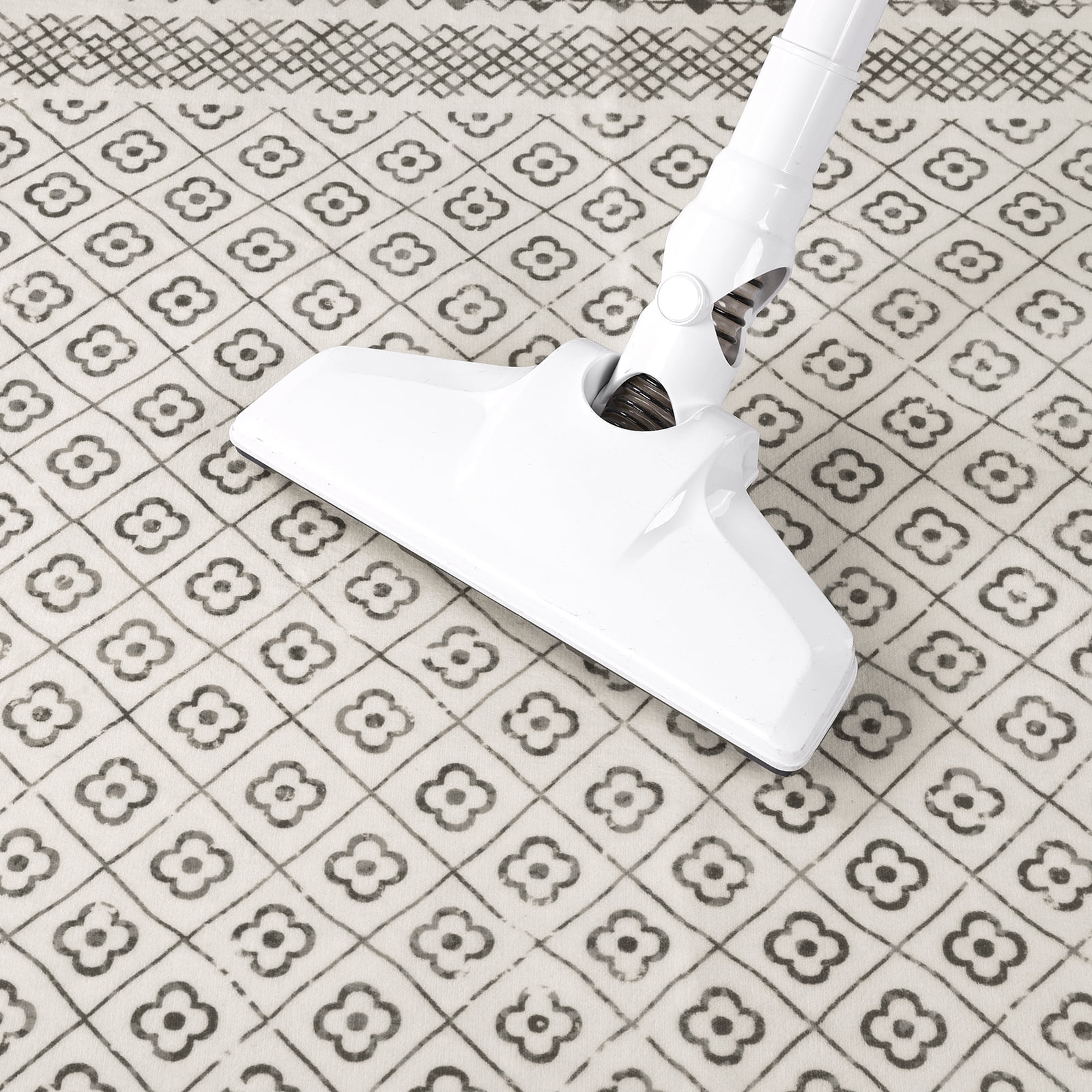 MeyJey 4'x6' Boho Floral Area Rug, Machine Washable Vintage Throw Rug, Non-Slip Stain Resistant Oriental Traditional Carpet for Living Room Bedroom Dining Room Office, Beige/Gray