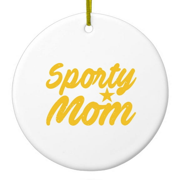 DistinctInk Hanging Ceramic Christmass Tree Ornament with Gold String - Great Gift / Present - 2 3/4 inch diameter - Sporty Mom