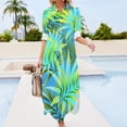 thumbnail image 3 of 2024 Tropical Palm Leaf Chiffon Dress Jungle Print Kawaii Dresses Womens Long Sleeve Street Style V Neck Big Size Casual Dress, 3 of 7