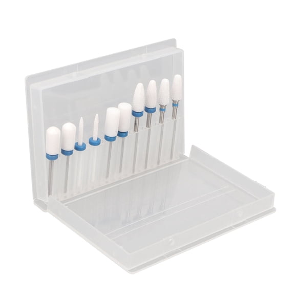 Juego de 10 brocas para uñas para principiantes en el hogar, de cerámica, con caja de almacenamiento de 20 orificios