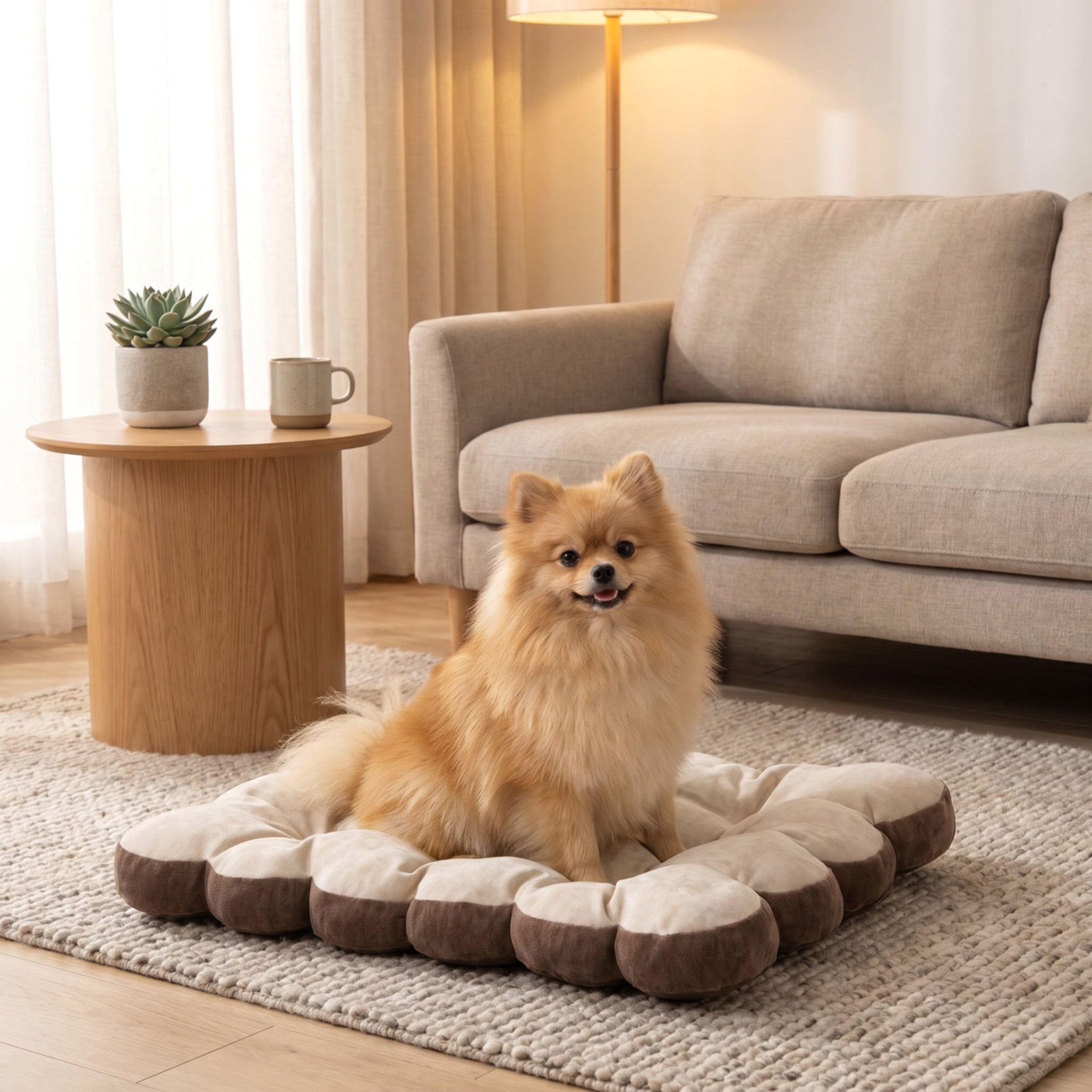 SportPet Designs Tufted Sherpa Cushion Pet Bed, Tan, Small 24 in x 17.5 in