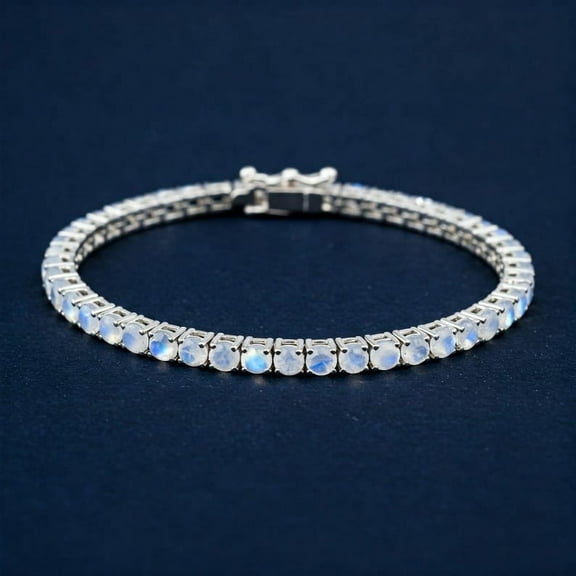 Moonstone Tennis Bracelet for woman 925 Silver Handmade Link Jewelry, 4mm Moonstone Cuff Bracelet, June Birthstone Bracelet, Gift for her