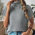 thumbnail image 4 of TFEOQRY Women's Turtleneck Sweater Vest Sleeveless Button Decor Ribbed Knit Casual Pullover Top Gray, 4 of 8
