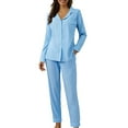 thumbnail image 3 of Womens Long Sleeve Pajama Set Soft Button Down Loungewear Two Piece PJ Set with Pockets, 3 of 7