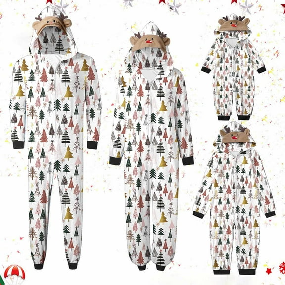 Odeerbi Christmas Onesie Pajamas for Family Holiday Sleep Jumpsuit Long Sleeve Family Christmas Pajamas Matching Sets Dad Fashion Lattice Print Plush Jumpsuit Sleepwear PJs Set White