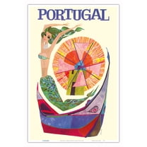 Portugal - Windmill Mother of the Waters (Mae das Aguas) - Vintage Travel Poster by David Klein c.1960s - Master Art Print (Unframed) 12in x 18in