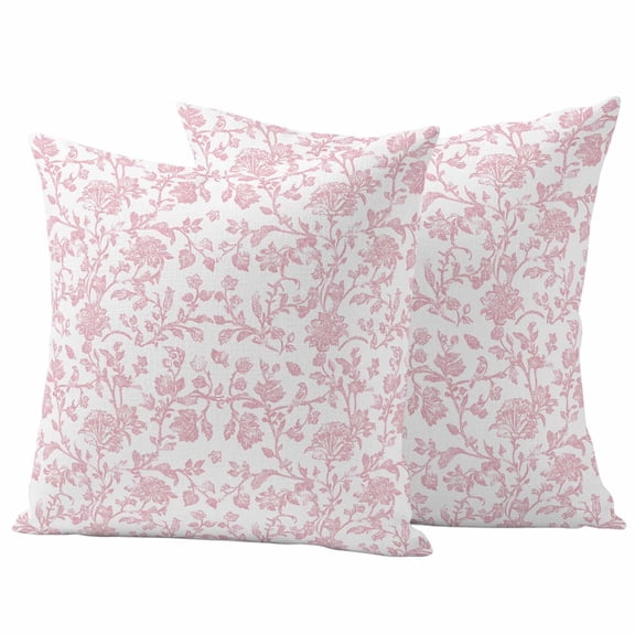 Pink Flower Outdoor Waterproof Pillow Covers, Vintage Farmhouse Boho Leaf Spring Solid Decorative Square Throw Pillowcase Sofa Cushion Sham for Patio/Couch/Chair, 18"x18" 2 Pack
