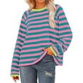 thumbnail image 4 of Long Sleeve Shirts for Women Casual Loose Crew Neck Color Block Striped Pullover 2025 Trendy Fall Soft Comfy Tops,Green,M, 4 of 5