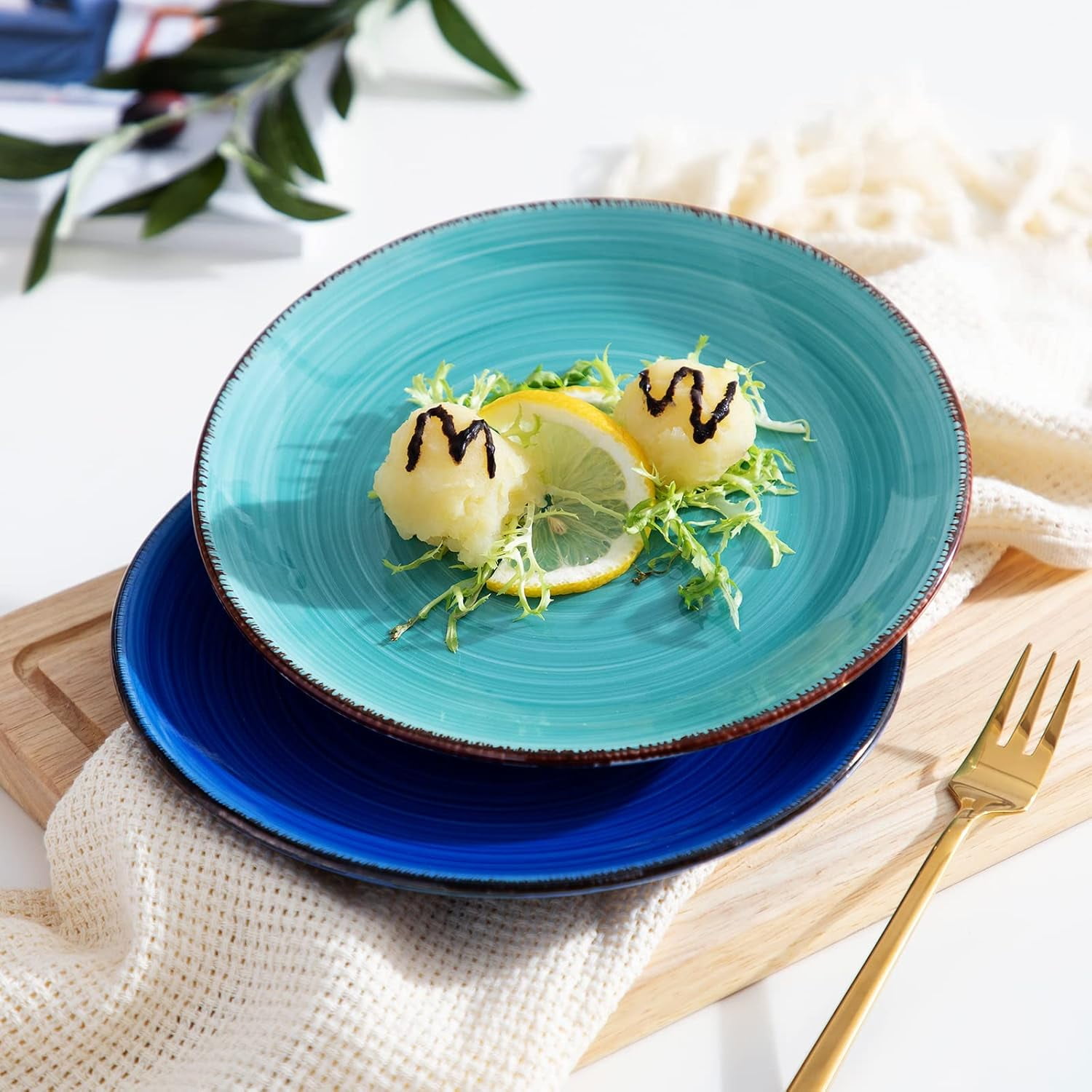 Vancasso Bonita Blue Salad Plate Set Of 6, 7.5 Inch Ceramic Dinner Plate, Dishwasher And Microwave Safe - View #13