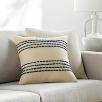 Hauteloom Listie Cotton Decorative Throw Pillow - Modern Coastal Striped Patterned Cushion Cover - White - Aqua - 18'' x 18''
