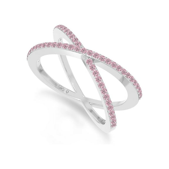 925 Sterling Silver Round 2mm Pink Cz Gemstone Crossover Women Wedding Stacking Christmas Gift Rings