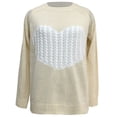 thumbnail image 3 of Womens Valentines Sweaters Generously Sized Heart Print Crewneck Sweater Long Sleeve Loose Knit Pullover Top Beige L, 3 of 4