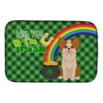 Longhaired Red and White Chihuahua St. Patricks Day Dish Drying Mat