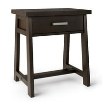 Simpli Home Sawhorse Solid Wood Bedside Table in Dark Chestnut Brown
