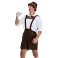 thumbnail image 6 of Lovskoo 2024 Oktoberfest Festival Costume for Men Three Piece Set Fit Long Sleeve Lapel Neck Shirt Overalls Hat Dance Platform Outfits Performance Suit Dress Up Party and Beer Festival Brown, 6 of 8