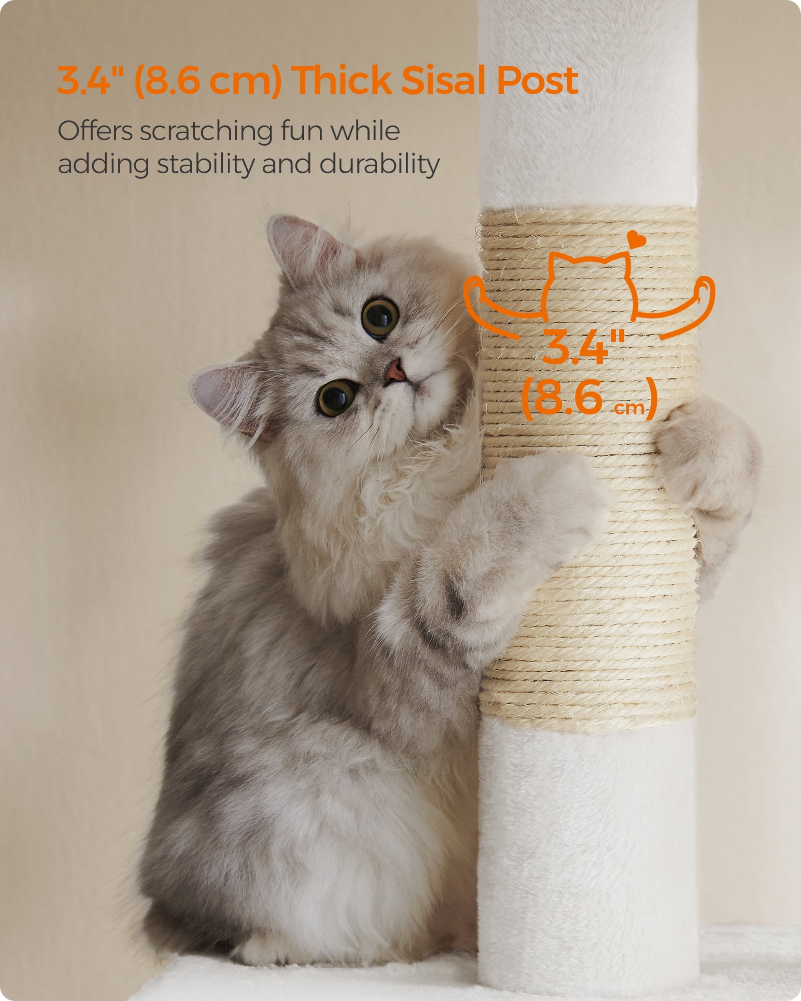 Cat Tree 33.1-Inch Cat Tower for Large Cats up to 16 lb, Large Perch, 2 Cat Caves, Scratching Post, Cream White